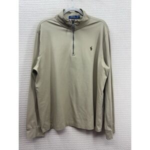 Polo Ralph Lauren‎ Shirt Cotton Quarter Zip Men's Size XL Beige Tan Pullover
